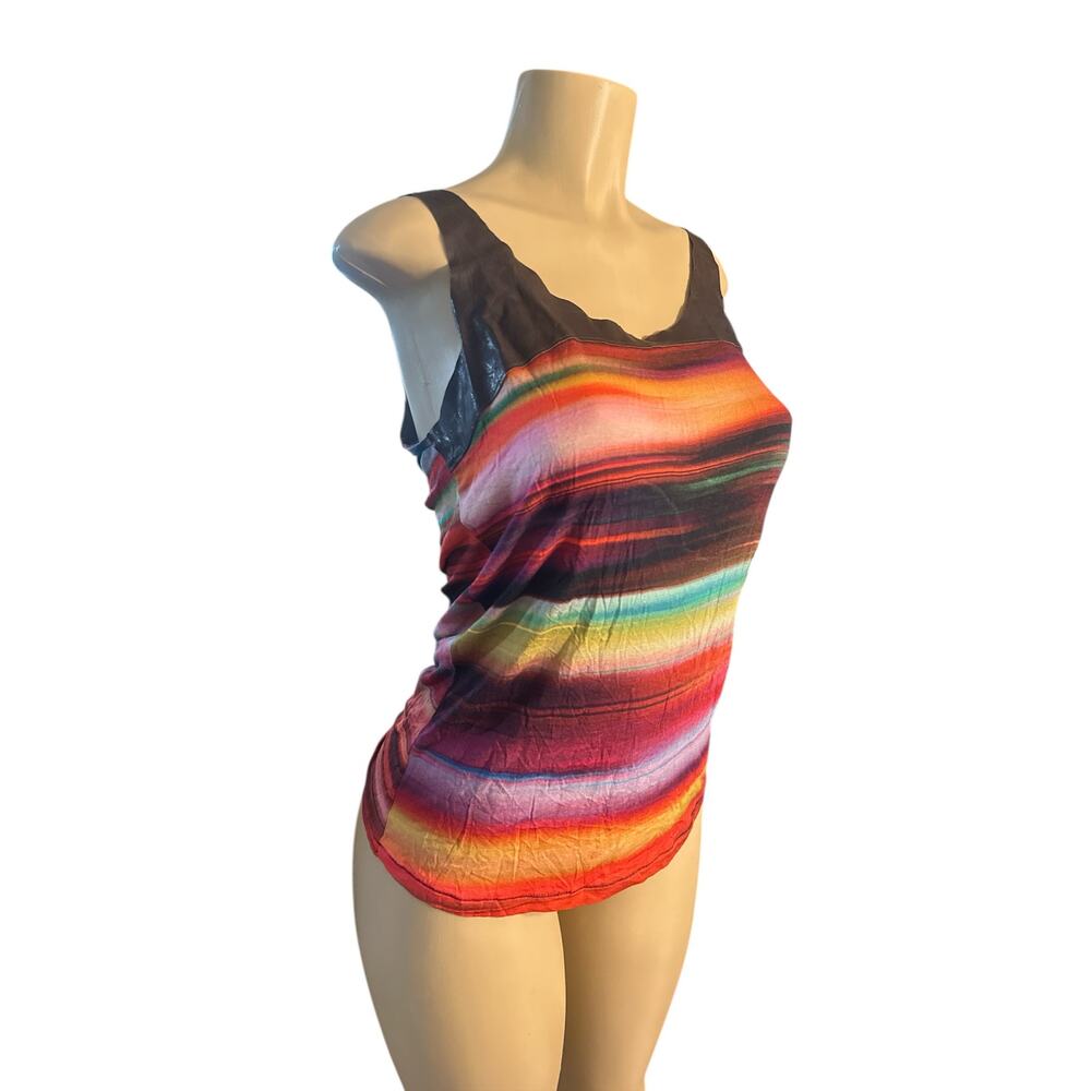 NWT Women P Graham & Spencer Marrakesh Tank Top Printed Lamb Leather Trim Boho